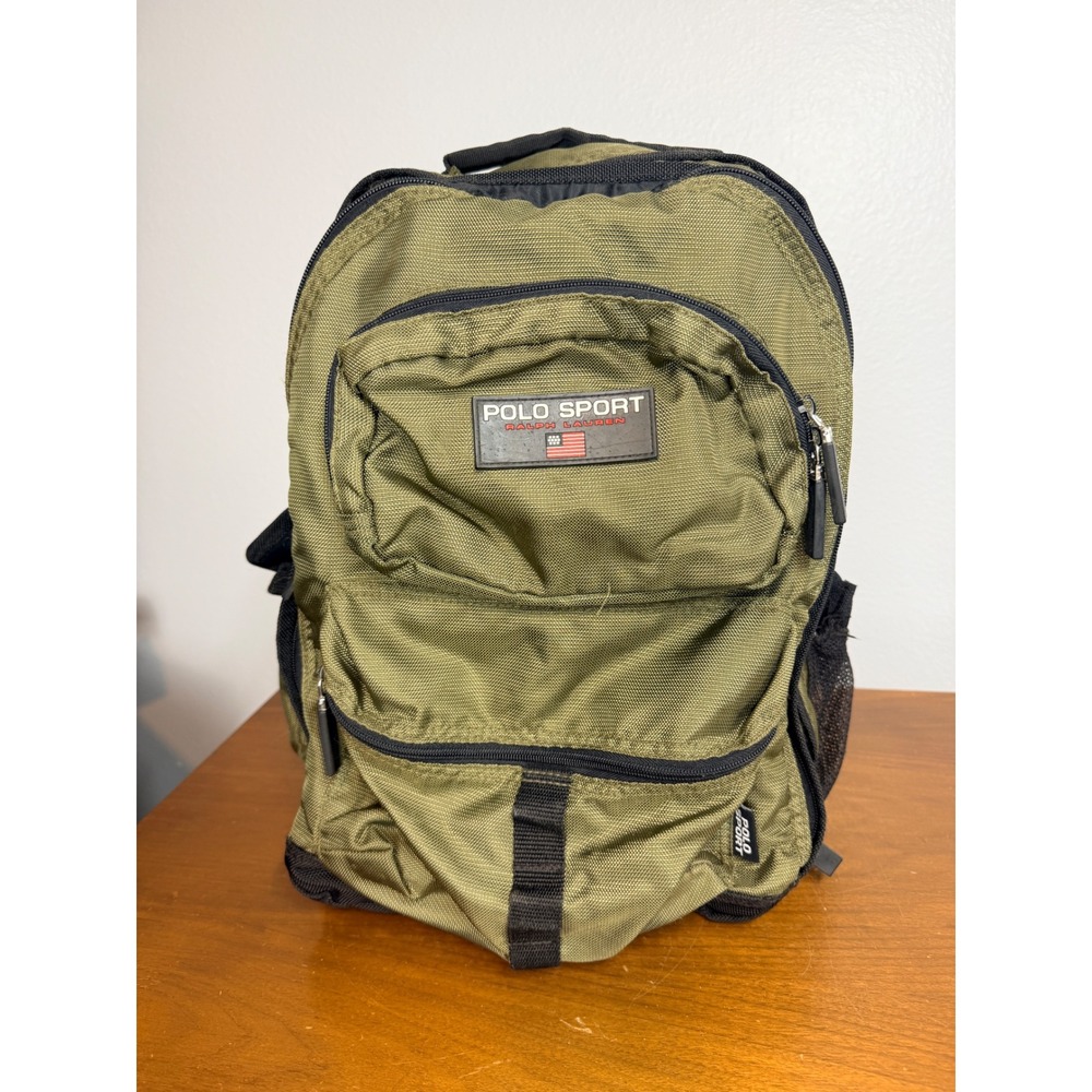Polo Sport Backpack Olive Green Vintage Y2K Ralph Lauren RL Flag Utility Bag